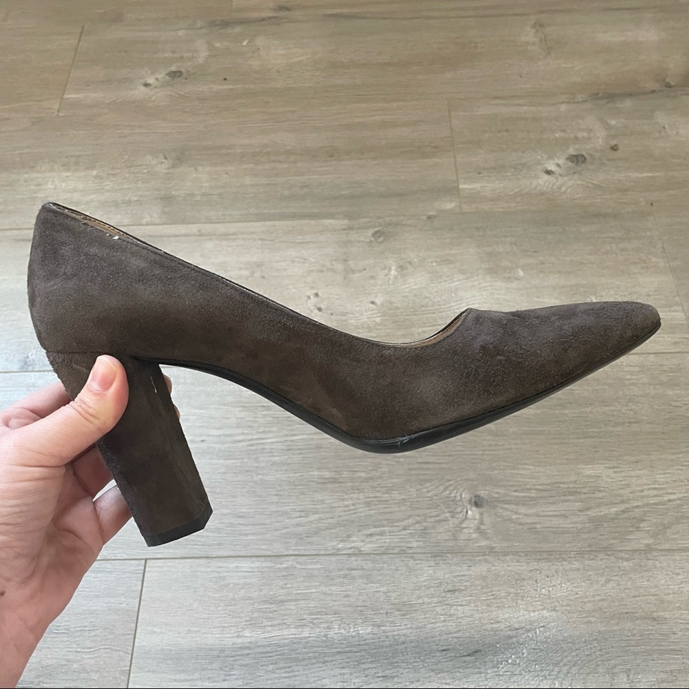 GRAVITY POPE 8.5-9 Brown Suede Block Heel Pumps ITALIAN MADE